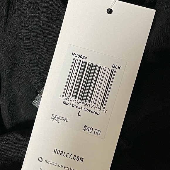 Hurley Mini Dress Coverup Black Size Large Beach Pool Swim NEW - Picture 12 of 13